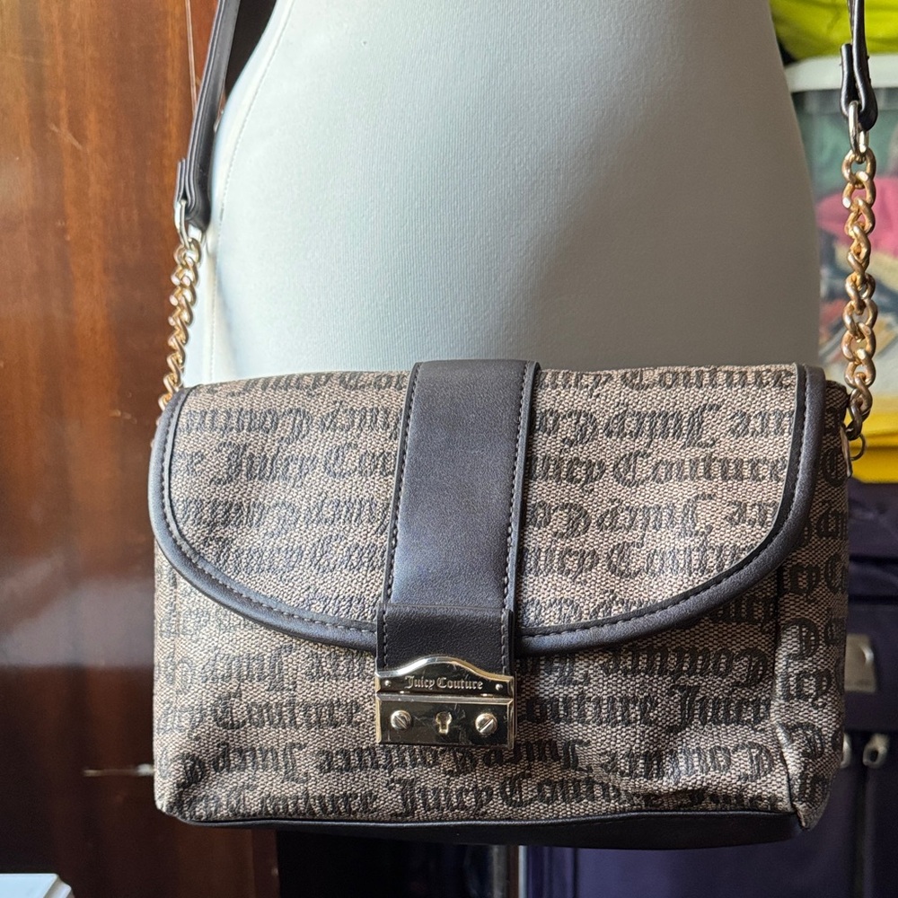 Juicy Couture Monogram Crossbody Bag with Black Accents